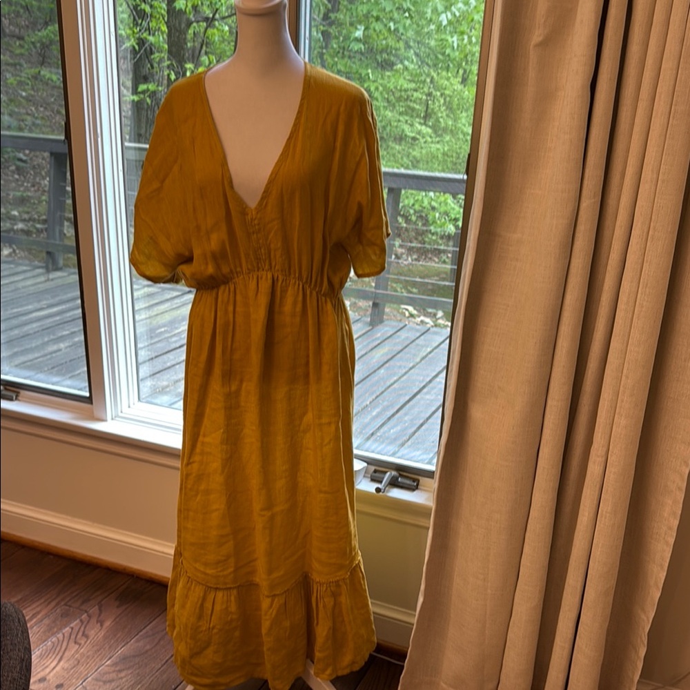 Linen Yellow Midi Dress